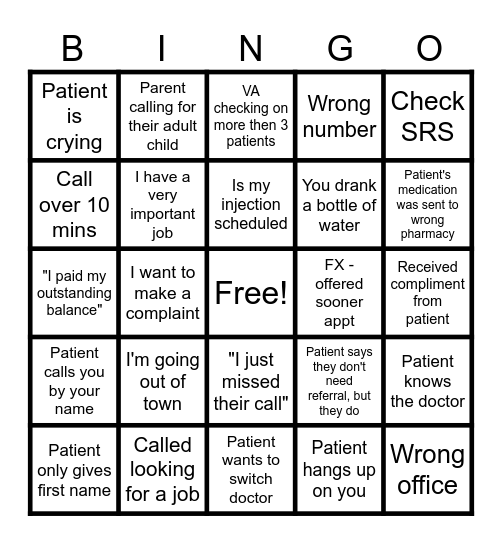 Call Center BINGO Card