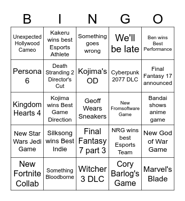 Geoffrey, The Game Lord Bingo Card
