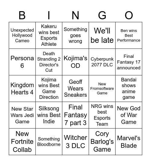 Geoffrey, The Game Lord Bingo Card