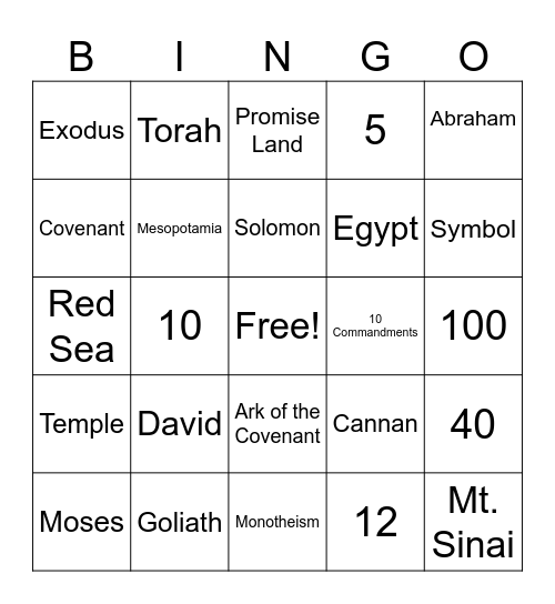 Origins of Judaism Bingo Card