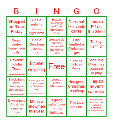 Christmas Ice Breaker Bingo Card