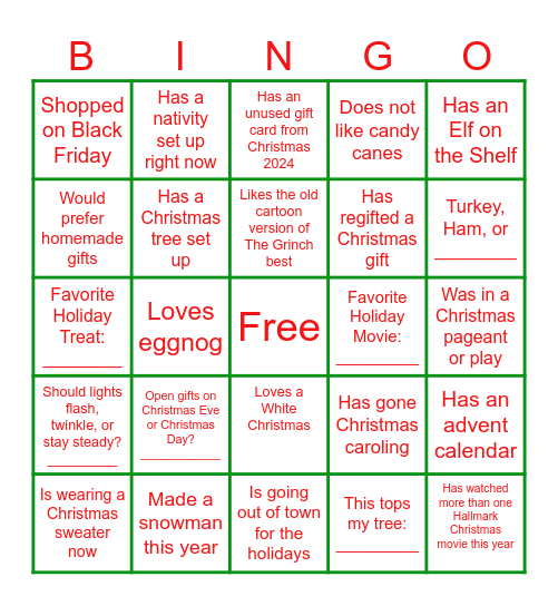 Christmas Ice Breaker Bingo Card