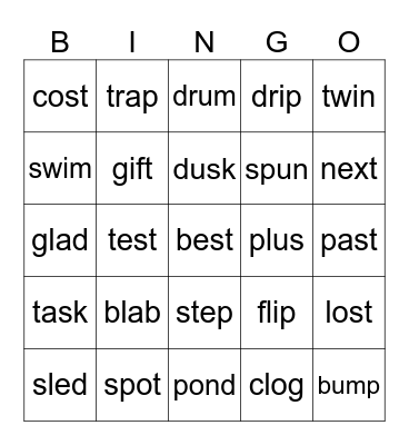 UFLI: L40 Short Vowels Bingo Card