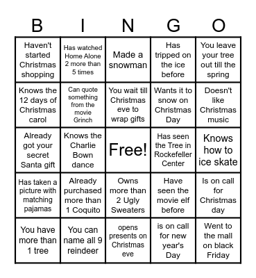 Christmas Admissions Bingo Card