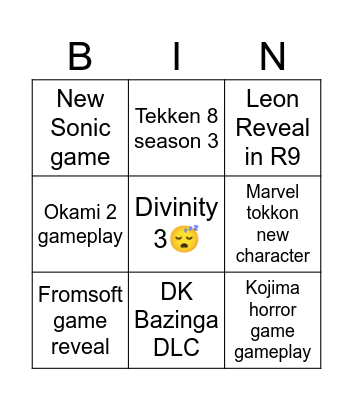 Game Awards 2025 Bingo Card