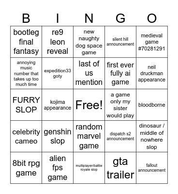 tga 2025 bingo Card