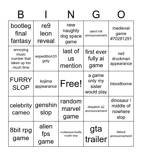tga 2025 bingo Card