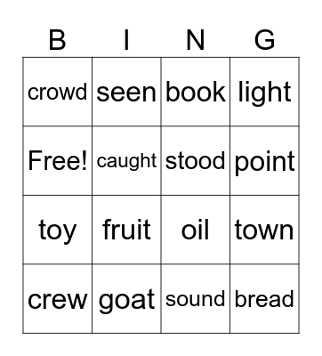Vowel Teams Bingo Card