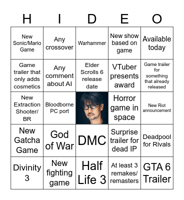Game Awards 2025 Bingo Card