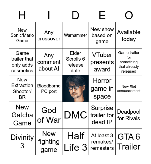 Game Awards 2025 Bingo Card