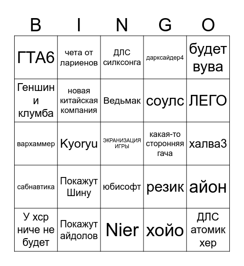 ТГА 2025 Bingo Card