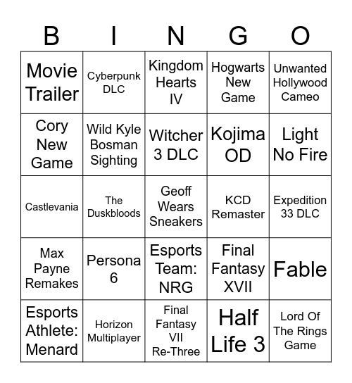 Geoff The Muppetman Bingo Card