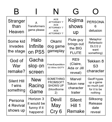 GAME AWARDS SHENANIGANS Bingo Card