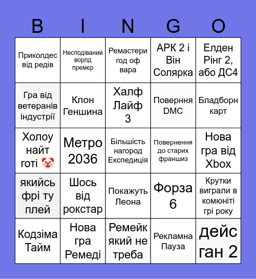GOTY BINGO Card