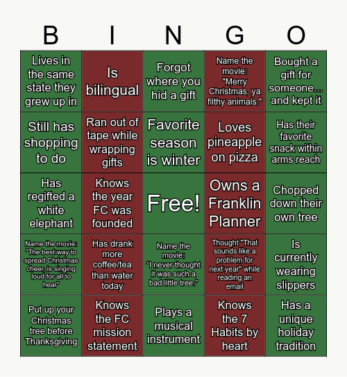 Operations Leadership Holiday Bingo 2025 Bingo Card