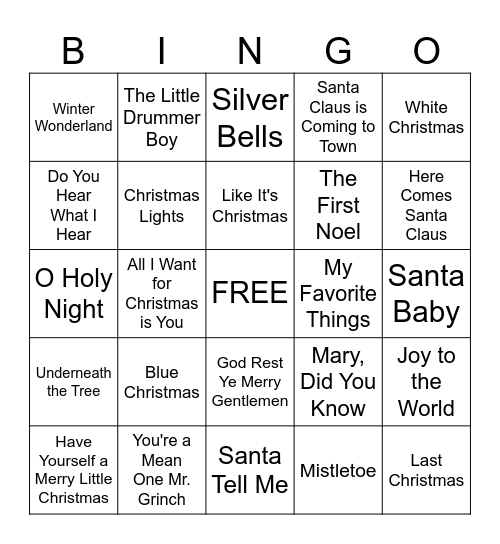 Christmas Musical Bingo Card