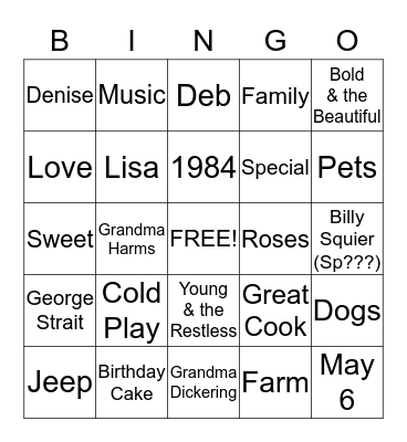 Mother's Day/A. Denise B-Day Bingo! Bingo Card