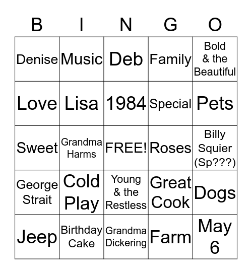 Mother's Day/A. Denise B-Day Bingo! Bingo Card