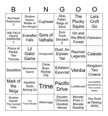 100% Achievement Bingo Card