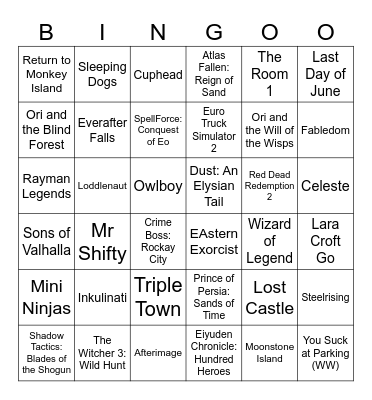 100% Achievement Bingo Card