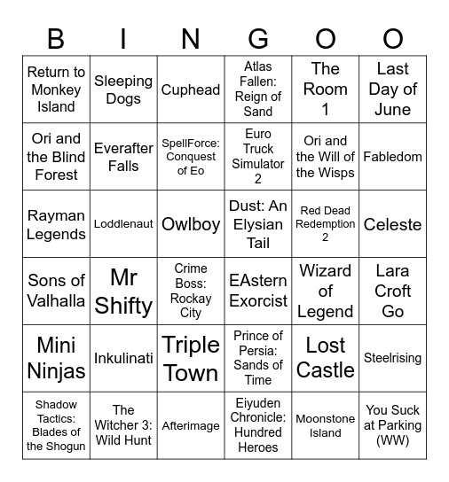 100% Achievement Bingo Card