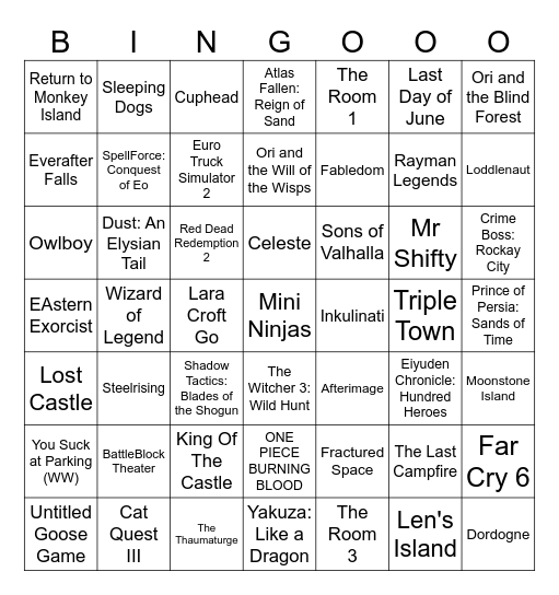 100% Achievement Bingo Card