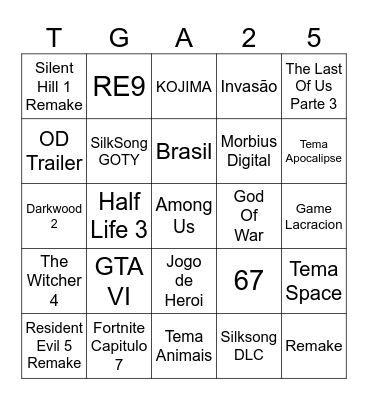 The Game Award Bingo Card