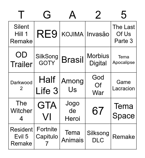 The Game Award Bingo Card