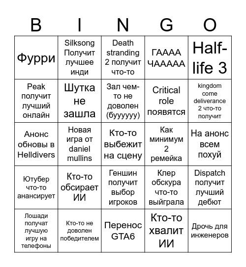 Гей авардс 2025 Bingo Card