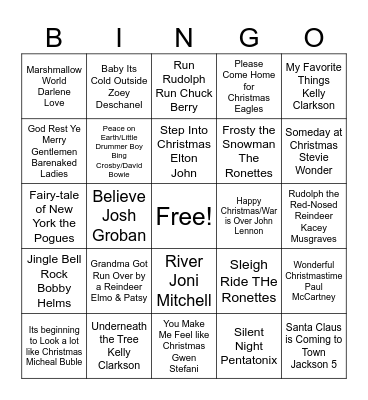Christmas Song Bingo Card