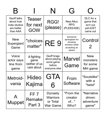 VGA 2025 Bingo Card