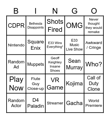 Luxthos: The Game Awards Watch Party Bingo Card