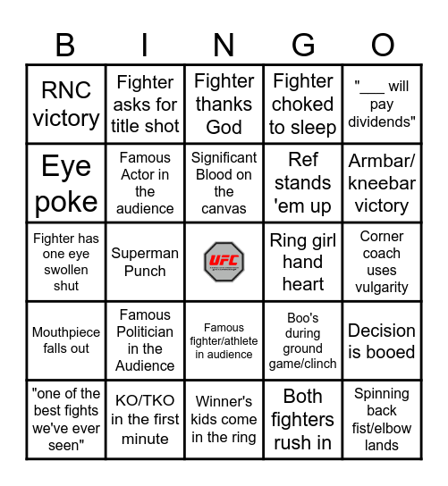 UFC BINGO Card