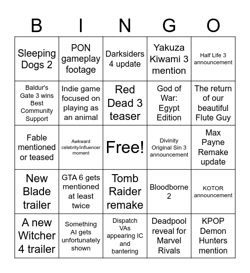 Kurstles hosts... The Game Awards 2025! Bingo Card