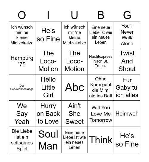 Musik Bingo mit OLL INKLUSIV Bingo Card