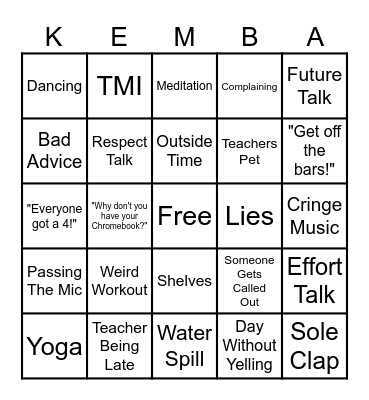 Fitness Bingo Card