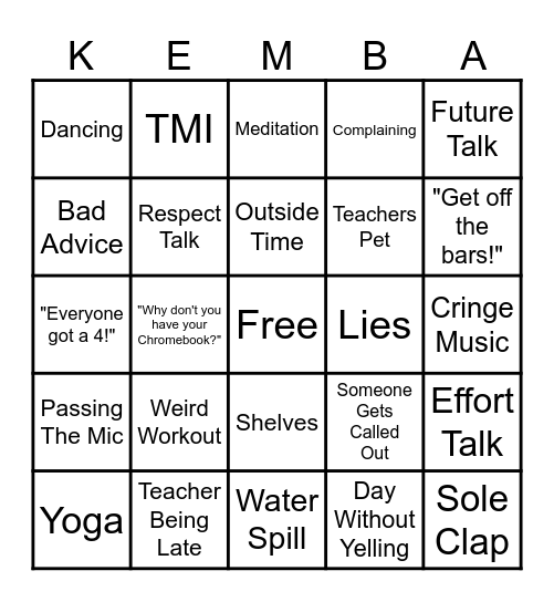 Fitness Bingo Card