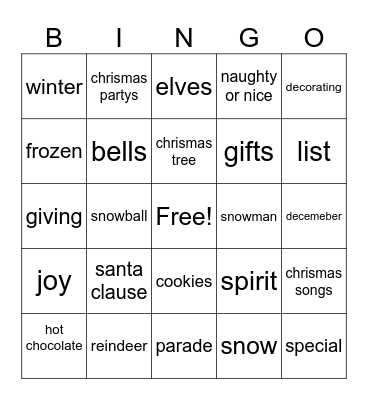 chrismas bingo Card