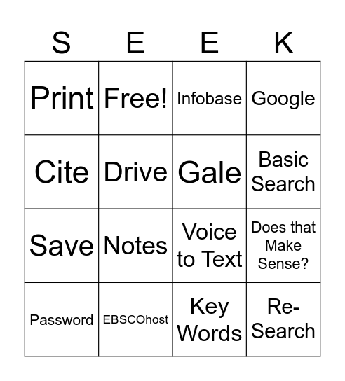 Database Lecture Bingo Card