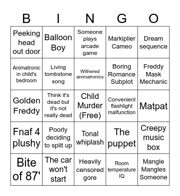 FNAF Movie Bingo Card