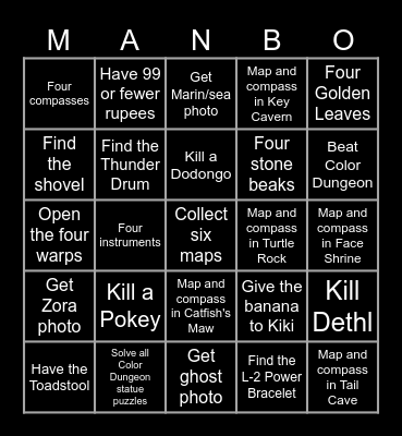 LADXR Bingo for the Zeldathon Mythos Pre-Marathon Raid Train! Bingo Card