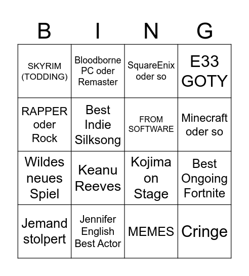 GameAwards 2025 Bingo Card