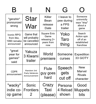 TGA 2025 Bingo Card