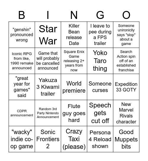 TGA 2025 Bingo Card