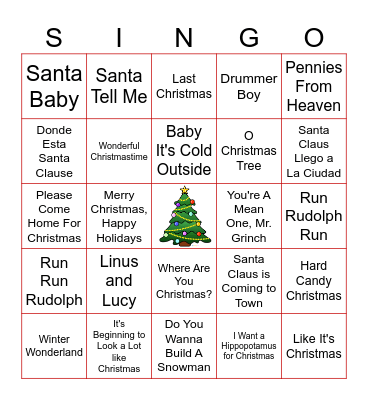 Christmas SINGO Bingo Card