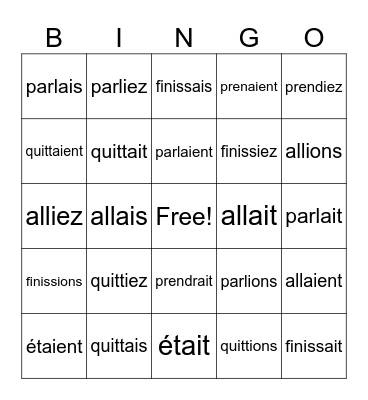 french conj Bingo Card