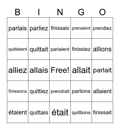 french conj Bingo Card