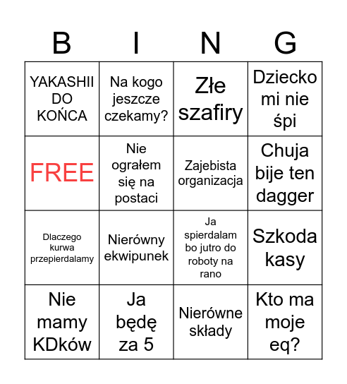 Wojenne bingo Card