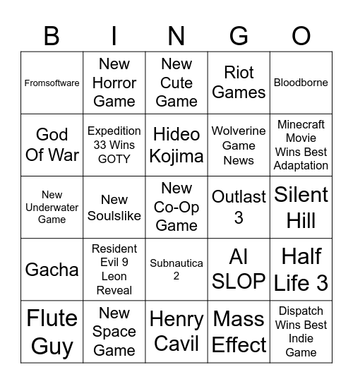 TGA 2025 Bingo Card
