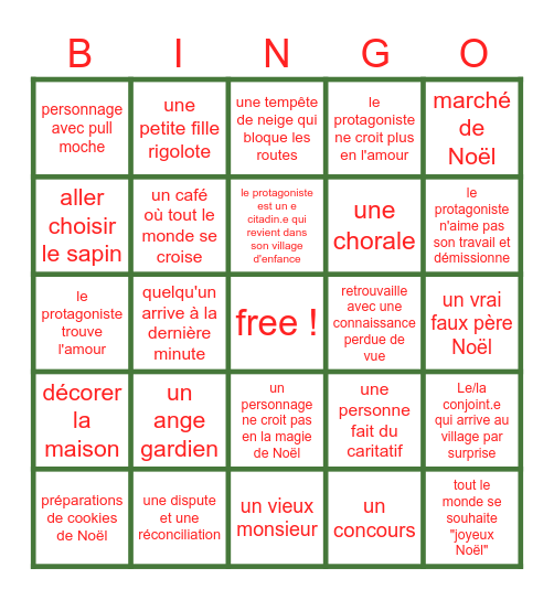 Bingo des téléfilms de Noël Bingo Card